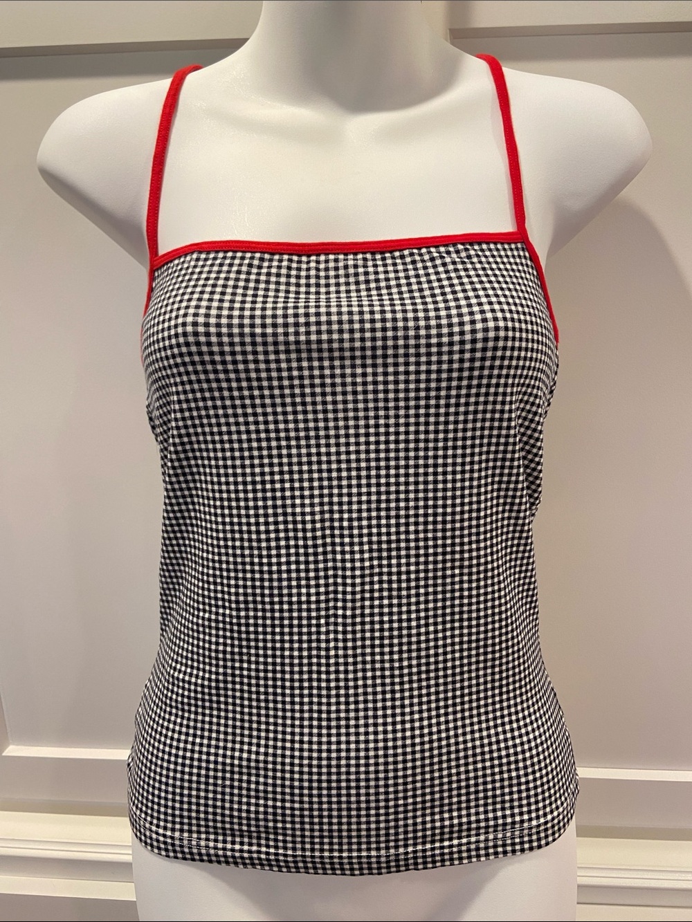 Tommy Hilfiger Black-and-White Gingham Cami with Red Trim